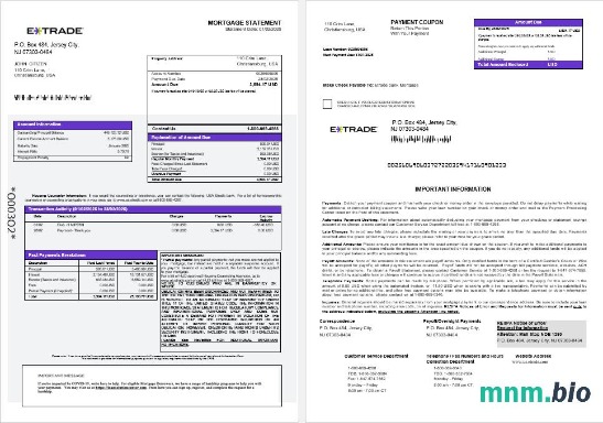 USA Etrade Bank wyciąg z kredytu hipotecznego w formatach Word i PDF 1-2